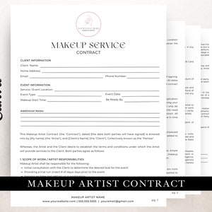 Plantilla de contrato de maquillador, editar en Canva, formulario de acuerdo de maquillaje de boda, contrato de maquillaje de evento, contrato de maquillador nupcial