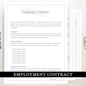 Employment Contract Editable in Canva or Microsoft Word, New Hire Onboarding, HR Forms for Small Business, Employer Agreement