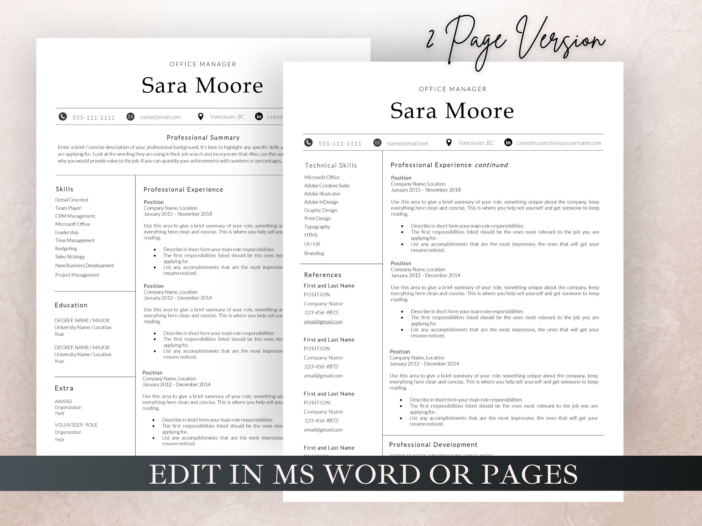 Minimalist Resume Template, Simple CV Template for Word and Pages ...