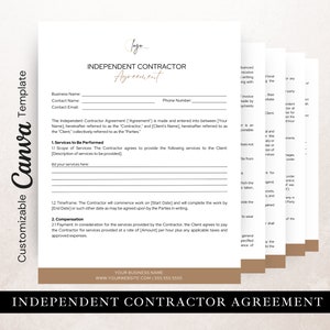 Independent Contractor Agreement, Editable in Canva, General Contractor Agreement, Professional Contractor Service Agreement