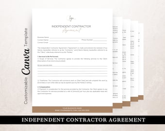 Unabhängiger Unternehmer-Vereinbarung, bearbeitbar in Canva, Generalunternehmer-Vereinbarung, Professional-Contractor-Service-Vereinbarung