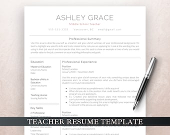 Teacher Resume Template for Word & Pages, Teacher CV Template, Elementary Resume, Teaching Resume, Administration Resume, Education Resume