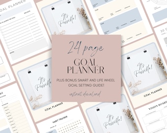 Printable Goal Setting Planner, SMART Goal Planner, Habit Tracker, Yearly Monthly and Weekly goal planner, Goal Setting Workbook