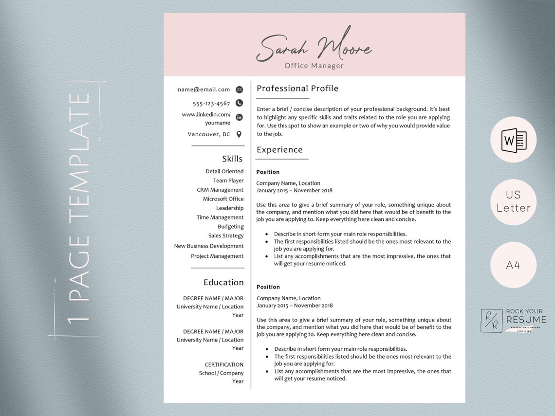 Modern Resume Template Professional Resume Template for | Etsy