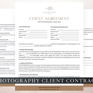 Photography Client Contract Template, Edit in CANVA, Photography Client Agreement, Editable Client Contract, Photographer Business Form