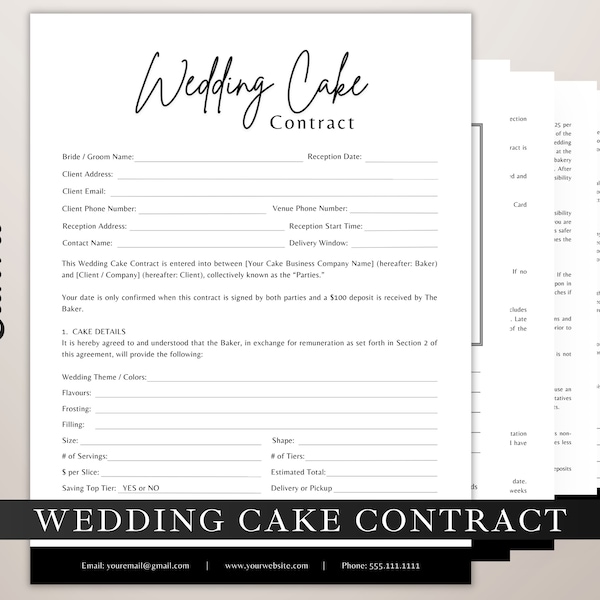 Wedding Cake Contract Template | Edit in Canva, Contract for Baker, Wedding Cake Order Template, Catering Agreement Form for Bakers