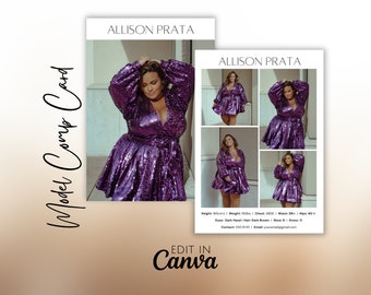 Modeling Comp Card Template, Modeling Photocard, Zed Card for Models, Z Card, Fashion Resume Photo Card, Modeling Compcard, Edit in CANVA