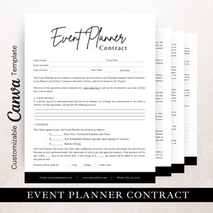 Event Planner Contract Template | Edit in Canva, Event Planner Client Forms, Wedding Planning Contract, Event Planner Agreement
