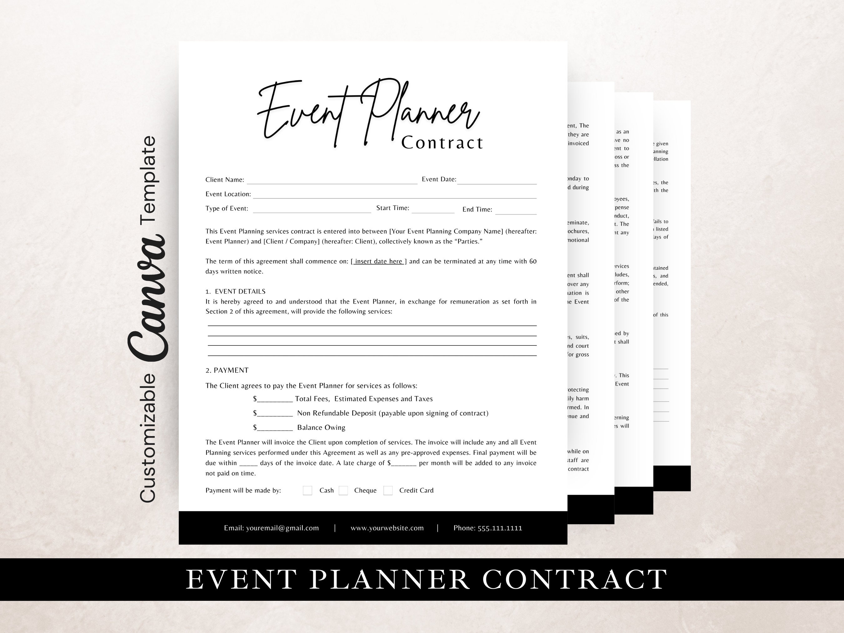Plantilla de contrato de organizador de eventos/edición en Canva,  formularios para clientes de organizadores de eventos, contrato de  planificación de bodas, acuerdo de organizador de eventos - Etsy México, image size:2700x2025
