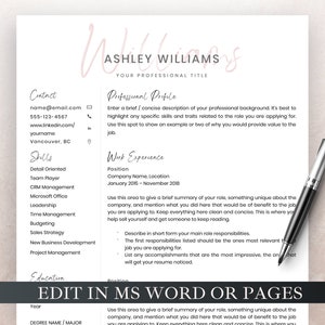 Plantilla de currículum creativo para Word y Pages, plantilla de CV profesional + carta de presentación + referencias, plantilla de currículum de diseñador, currículum moderno