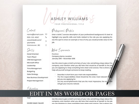Creative Resume Template for Word and Pages, Professional CV Template + Cover Letter + References, Designer Resume Template, Modern Resume