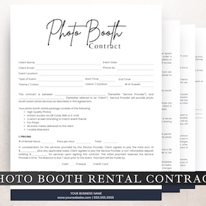 Huurcontract voor fotohokje, bewerken in Canva, professionele overeenkomst voor fotohokje, huurovereenkomst voor evenementenhokje met algemene voorwaarden