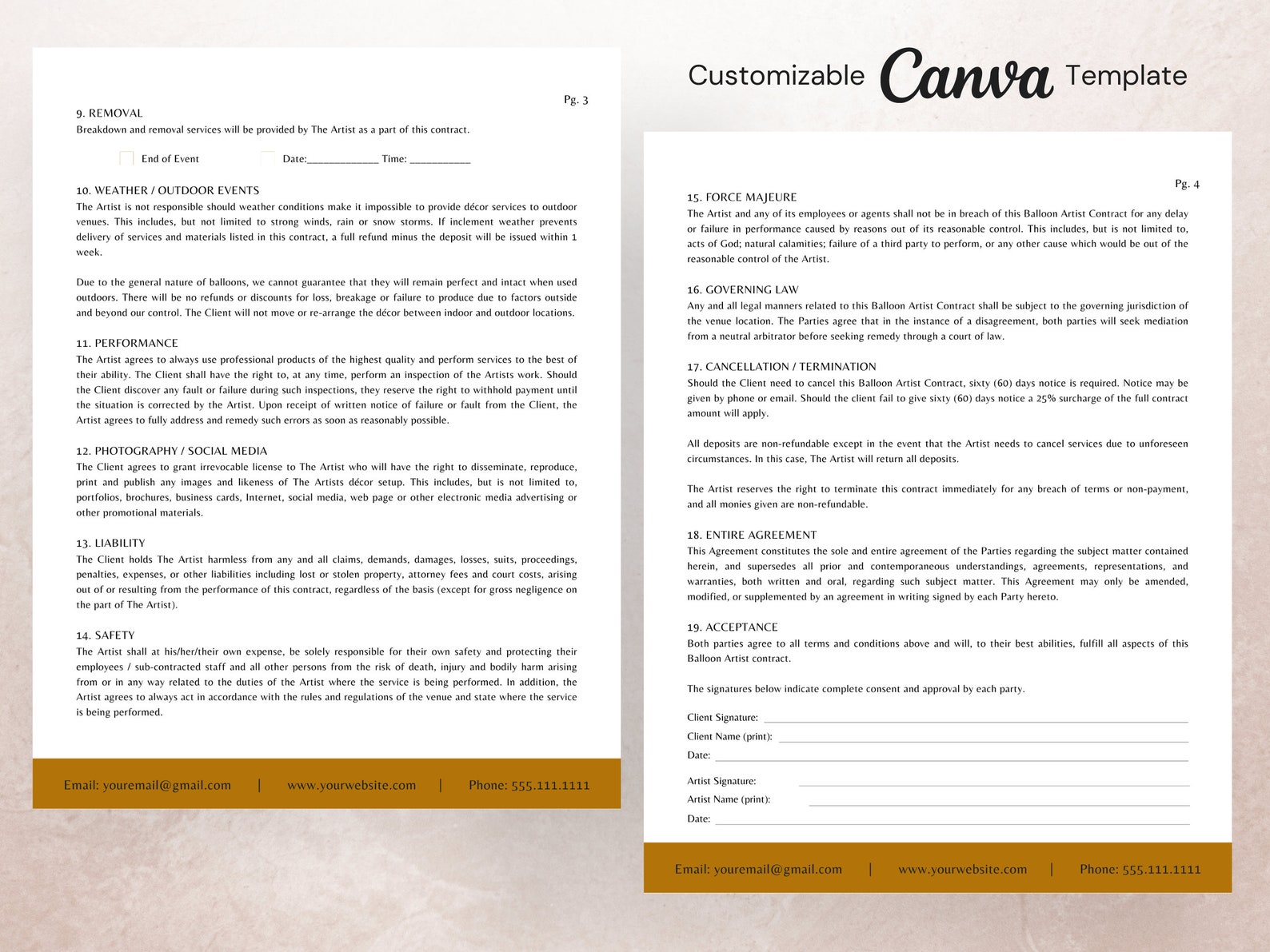 Balloon Artist Contract Balloon Stylist Agreement Balloon Etsy