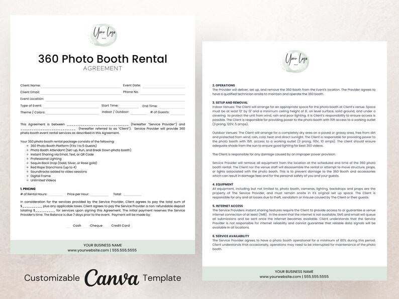 360 Photo Booth Rental Contract, Edit in Canva, 360 Photo Booth
