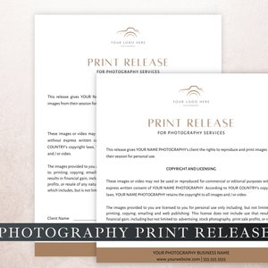 Print Release Form for Photography, Photo Release Form Editable in CANVA, Photography Marketing Template, Photography Release Form