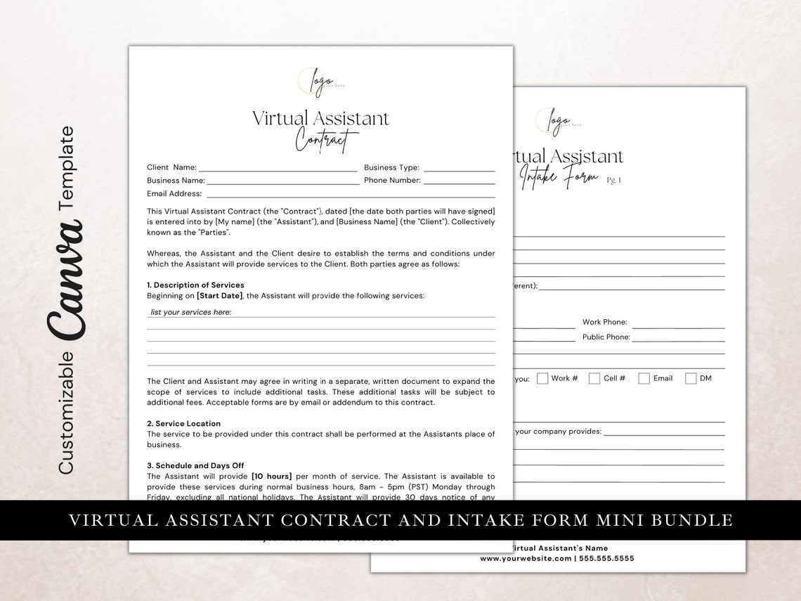 Virtual Assistant Contract Template and Intake Form, VA Contract ...