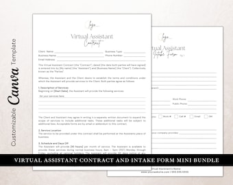 Virtual Assistant Contract Template and Intake Form, VA Contract, Service Contract, Freelancer Contract, Personal Assistant Agreement