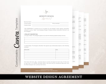 Website Designer Agreement, Editable in Canva, Freelance Web Design Contract, Service Agreement,