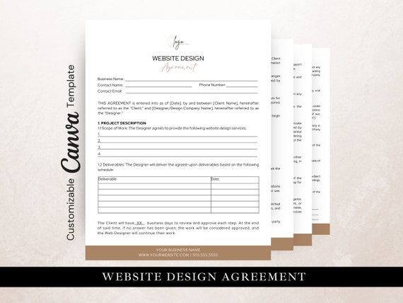 Website Designer Agreement, Editable in Canva, Freelance Web Design Contract, Service Agreement,