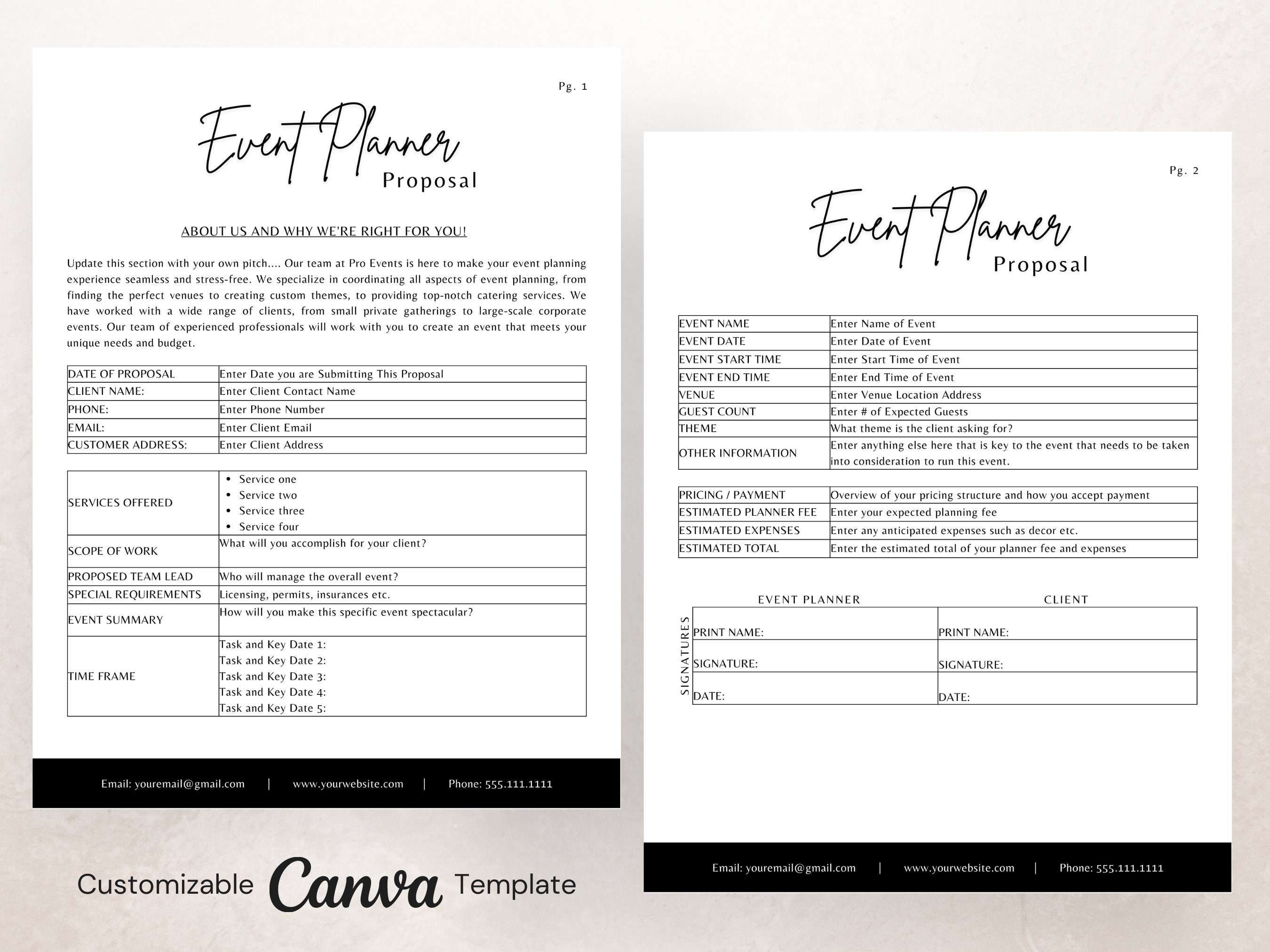 Event Planner Rfp Event Planner Proposal Template | Edit in Canva, Event Planner Client ...