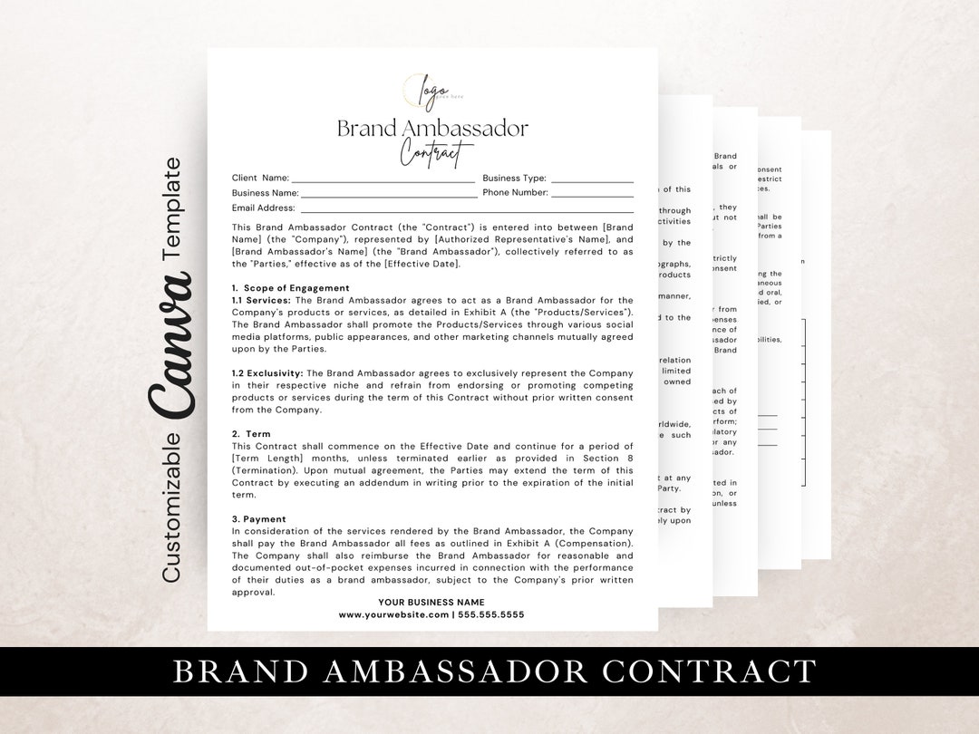 Brand Ambassador Contract Template, Edit in Canva, Brand Ambassador