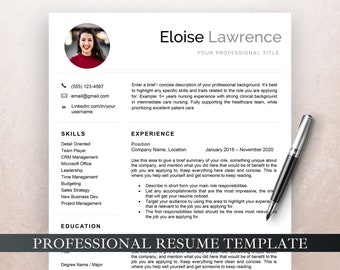 Resume Template with photo, CV Template with photo, Professional and Modern Resume Template, 3 Page Resume with Cover Letter, Free Icons