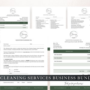 Cleaning Service Contract Bundle, Editable in Canva, Cleaning Agreement, Invoice, Quote, Residential and Commercial Cleaning Checklists