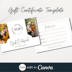 Plantilla de certificado de regalo personalizable con logotipo, vale de regalo editable en Canva, certificado de regalo minimalista, tarjeta de regalo para pequeñas empresas