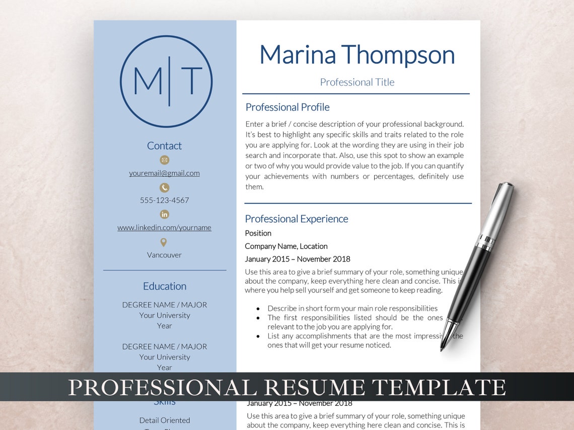 Modern Resume Template 3 Page Resume Template Professional - Etsy