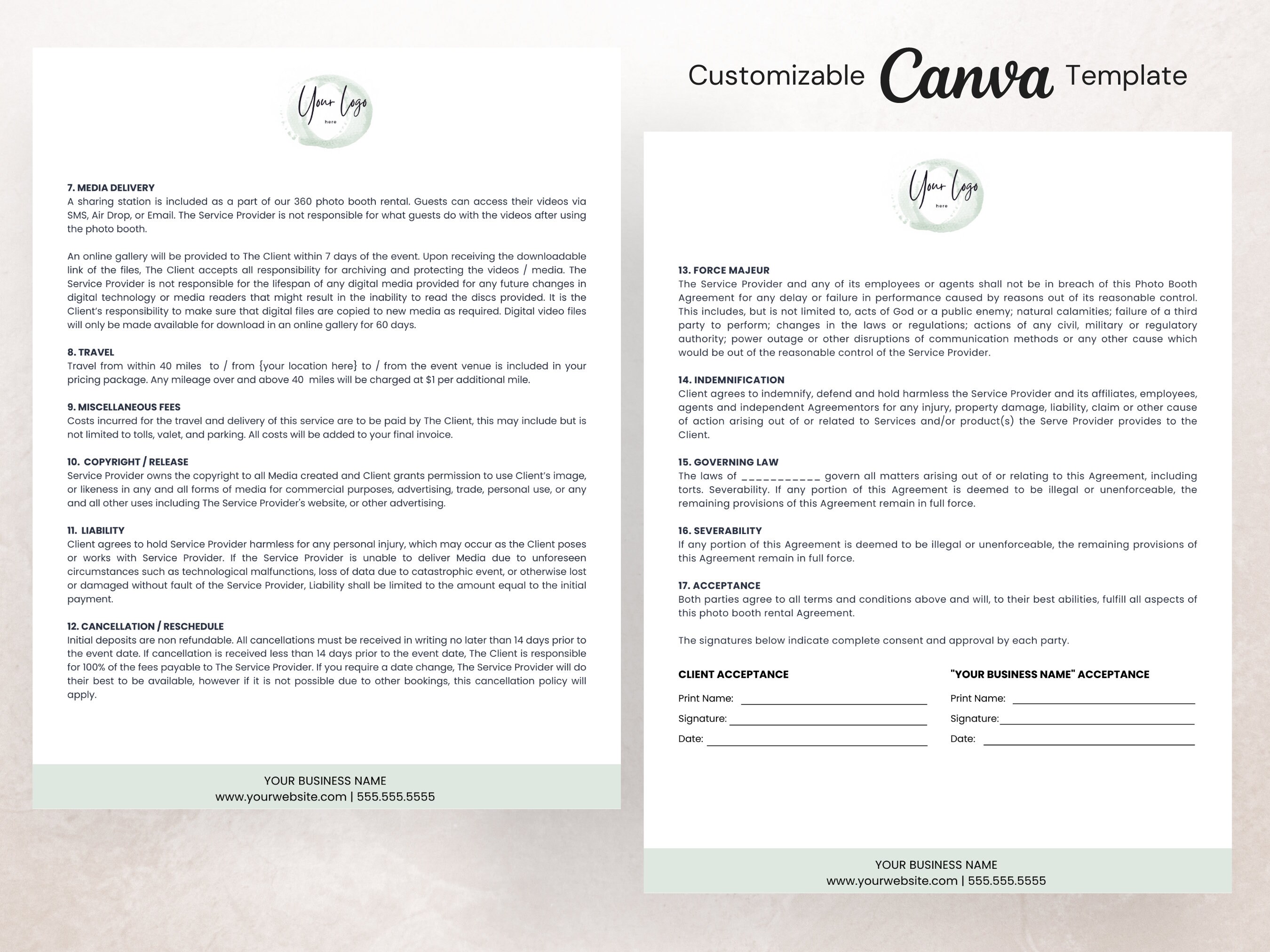 360 Photo Booth Rental Contract Edit in Canva 360 Photo - Etsy
