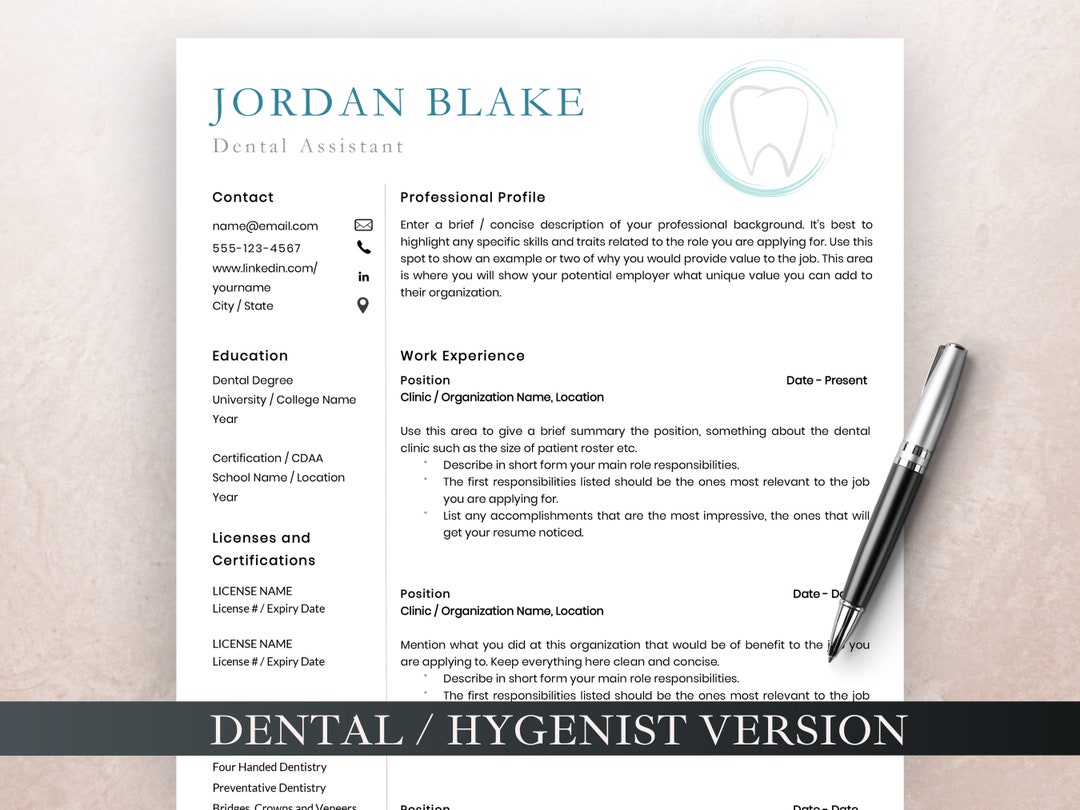 Dental Resume Template, Hygienist Resume Bundle, Dentist Resumes