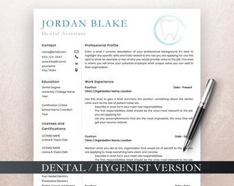 Dental Resume Template, Hygienist Resume Bundle, Dentist Resumes, Dental Assistant CV Templates, Dental Graduate Student Resume