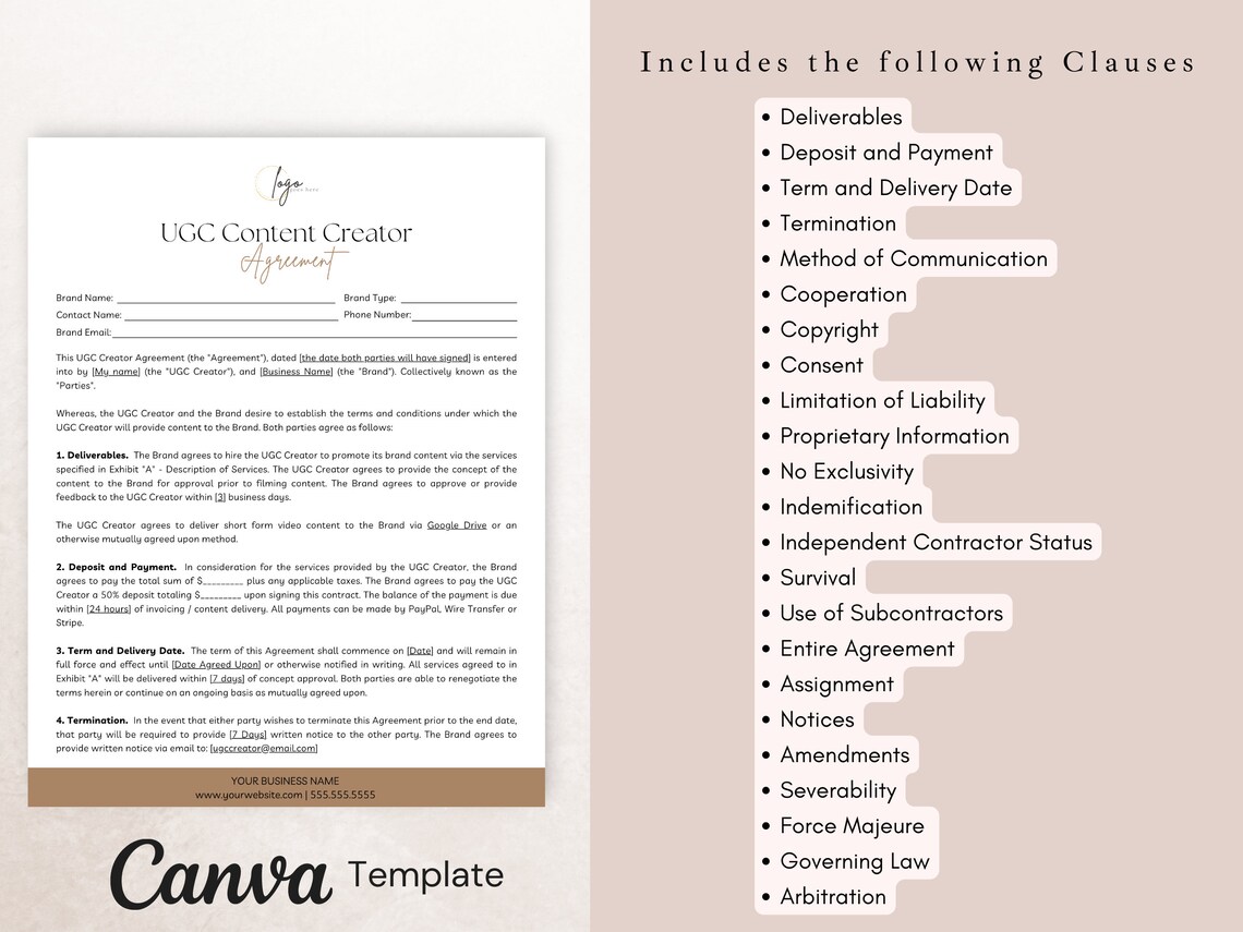 Ugc Contract Example UCG Creator Agreement | UGC Templates, UGC Contract Template, User ...