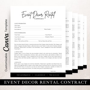 Contratto di noleggio decorazioni per eventi, modificabile in Canva, contratto di noleggio attrezzature per feste, contratto per eventi, contratto di noleggio decorazioni per matrimoni