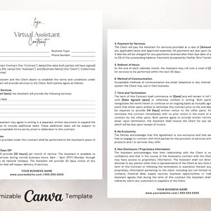 Virtual Assistant Contract, Editable in Canva, Instant Download