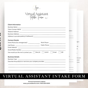 Virtual Assistant Client Intake Form, VA Client Questionnaire, Editable in Canva, Virtual Assistant Form,