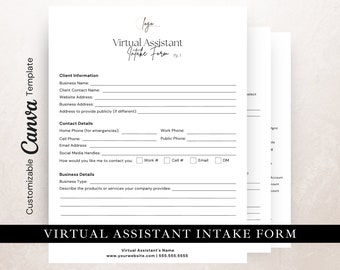 Virtual Assistant Client Intake Form, VA Client Questionnaire, Editable in Canva, Virtual Assistant Form,