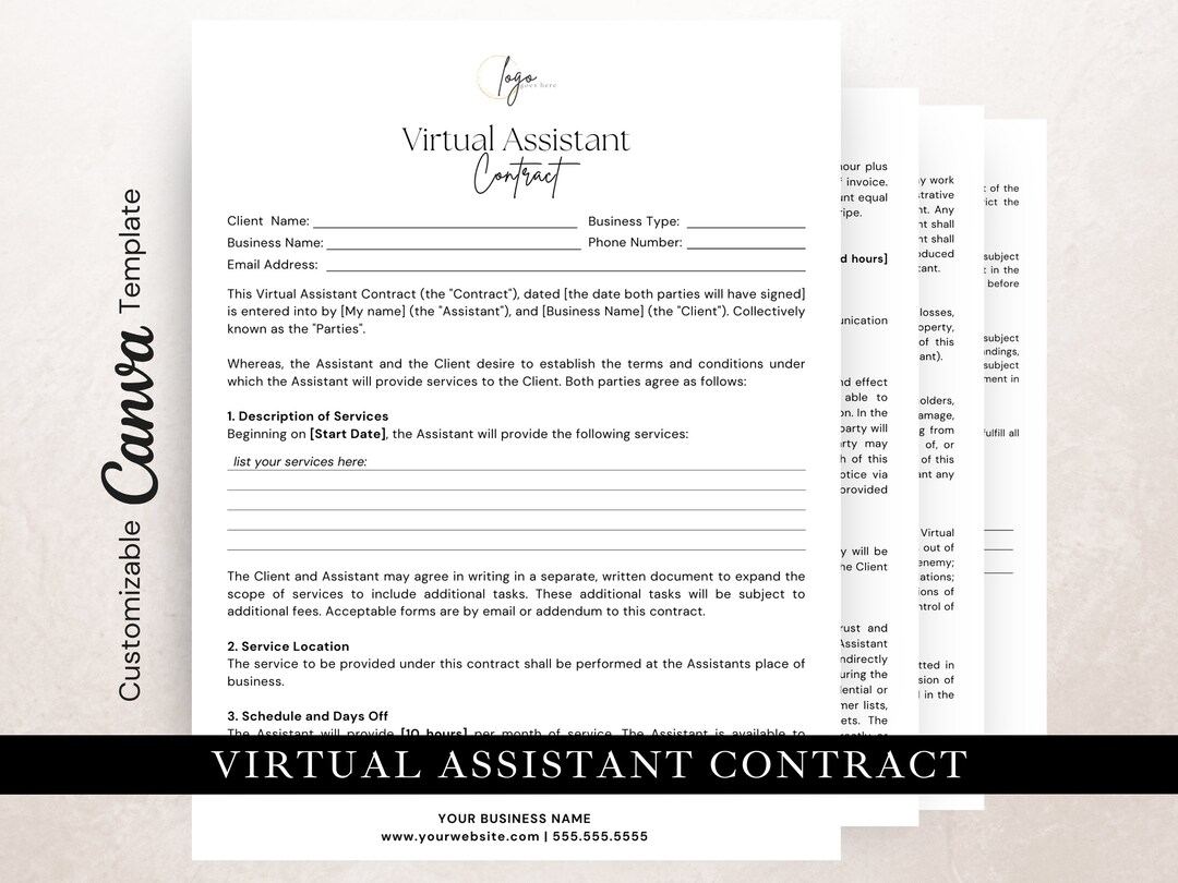 Virtual Assistant Contract Template Client Agreement Service Etsy Virtual Assistant Contract Template Client Agreement Service Etsy
