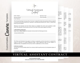 Virtual Assistant Contract Template, Client Agreement, Service Contract, Freelancer Contract, Personal Assistant Agreement, VA Contract