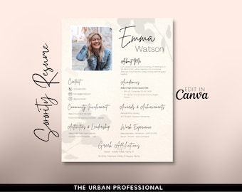 Sorority Resume Template CANVA, Sorority Resume with Photo Template, Sorority CV Template, Sorority Recruitment Packet, Sorority Rush Resume
