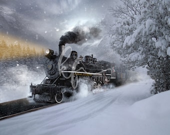 Winter Train Digital Backdrop, Winter Train Digital Background
