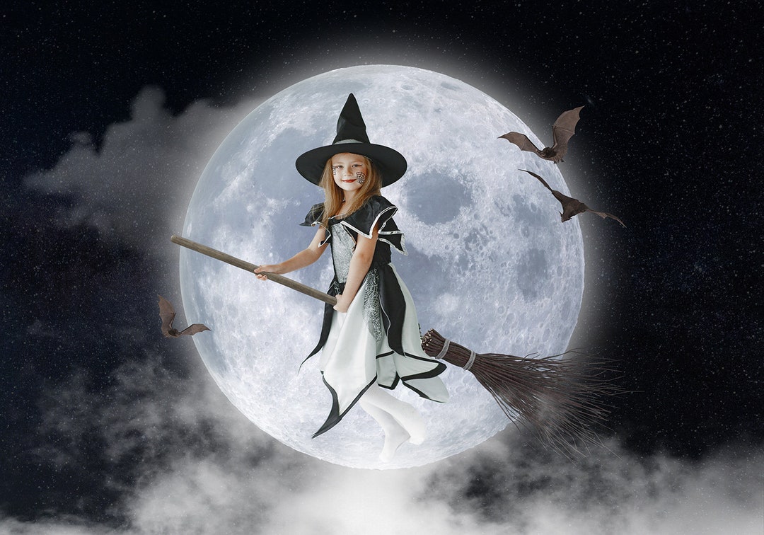Witch on a Broom Digital Background pack of FOUR BONUS Fog Overlay - Etsy