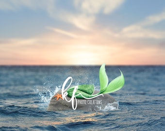 Mermaid Rock Digital Backdrop, Mermaid Rock Digital Background