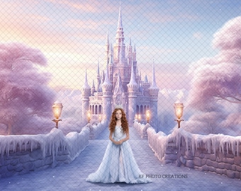 Sfondo digitale del castello di ghiaccio, sfondo digitale del cavallo d'acqua