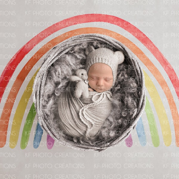 Rainbow Newborn Basket Digital Background