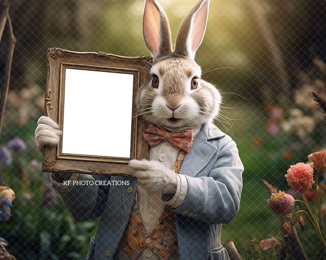 Easter Bunny Photo Frame Digital Backdrop, Easter Bunny Photo Frame