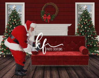 Sitting With Christmas Digital Backdrop, Sitting With Santa Digital Background