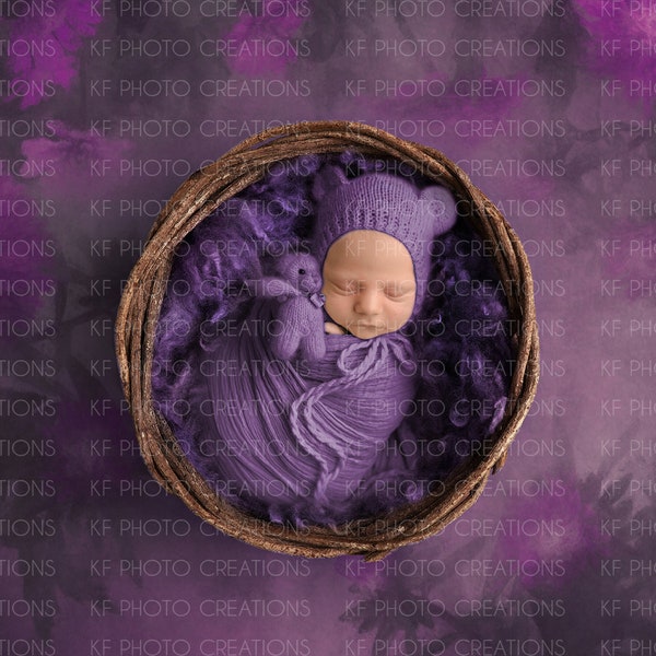 Purple Floral Newborn Basket Digital Background