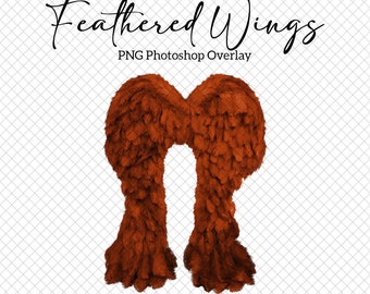 Orange Feathered Angel Wings PNG Photoshop Overlay