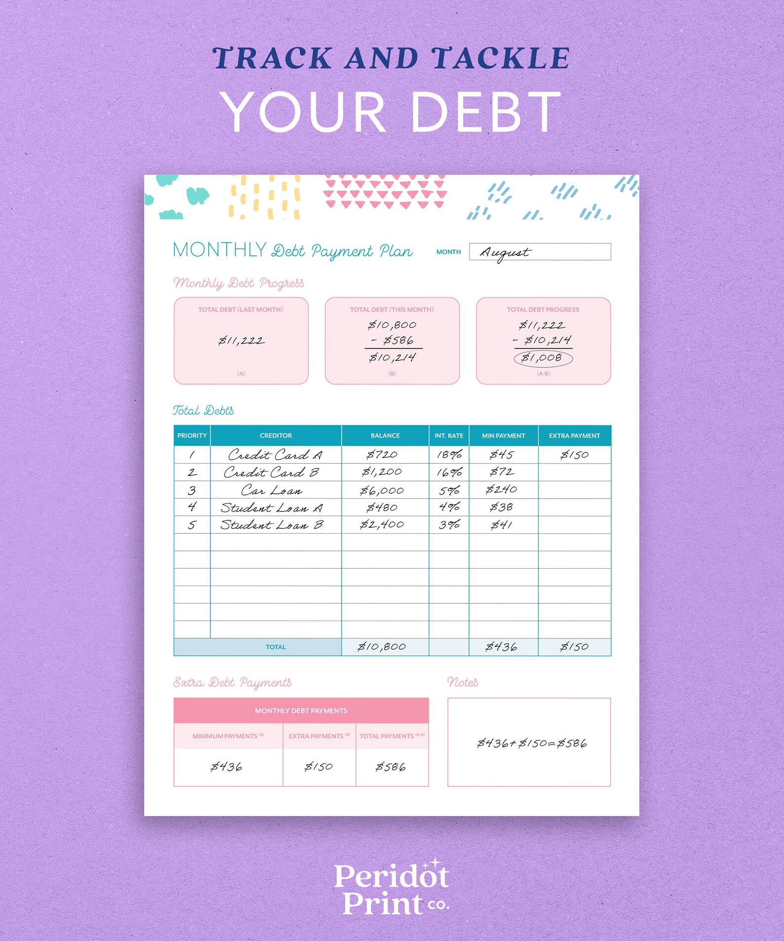 Printable Debt Payment Planner Debt Payment Worksheet Debt - Etsy
